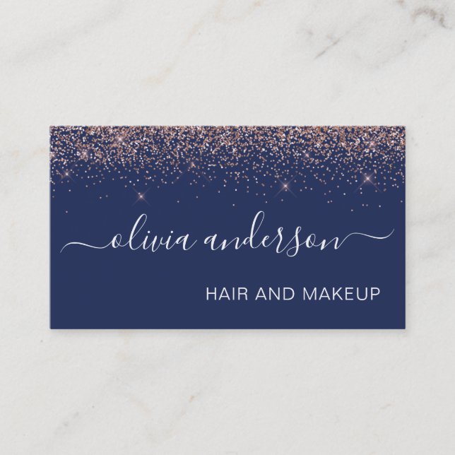 Carte De Visite Salon de maquillage rose Gold et Marine Blue Parti (Devant)
