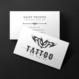 Carte De Visite Salon de tatouage d'artiste minimaliste noir et bl