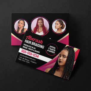 Carte De Visite Salon de tresse de cheveux noirs et roses Ajouter 