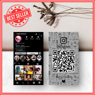 Carte De Visite Salon des cheveux Instagram Grey   Social Media QR