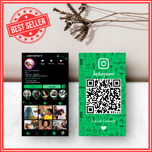 Carte De Visite Salon des cheveux Instagram vert Social Media QR