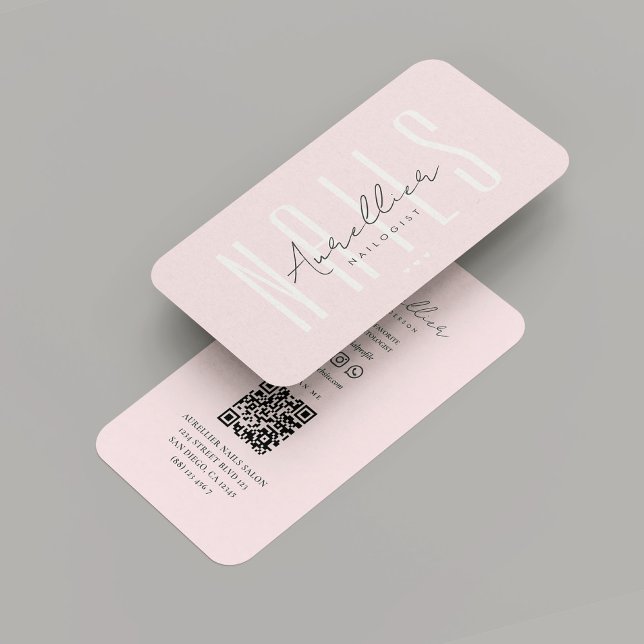 Carte De Visite Salon des ongles de l'artiste moderne Monogramme r (Modern Nail Artist Nails Salon Monogram Pink Business Card
)