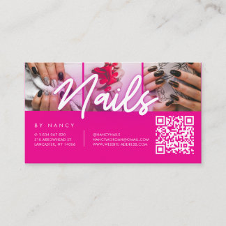 Carte De Visite Salon d'onglerie Hot Pink Neon Collage de photos C