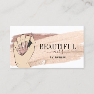 Carte De Visite Salon d'ongles d'or rose femme main nails technici