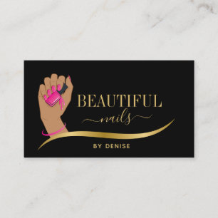 Carte De Visite salon d'ongles femme main glittering nails technic
