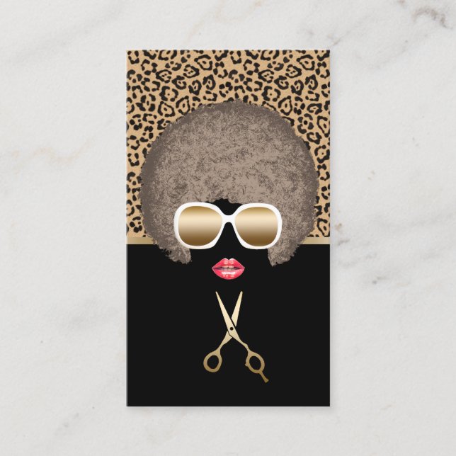 Carte De Visite Salon Empreinte de léopard Afro moderne de coiffur (Devant)