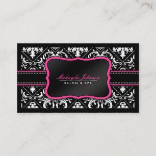 Carte De Visite Salon et spa noirs et blancs élégants de damassé