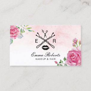 Carte De Visite Salon floral d'aquarelle de coiffeur de maquilleur