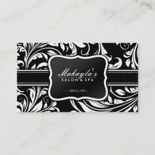 Carte De Visite Salon floral noir et blanc élégant de damassé