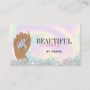 Carte De Visite salon holographique ongle femme main nails technic