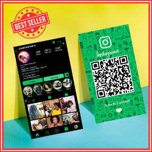 Carte De Visite Salon Instagram vert   Social Media QR Code