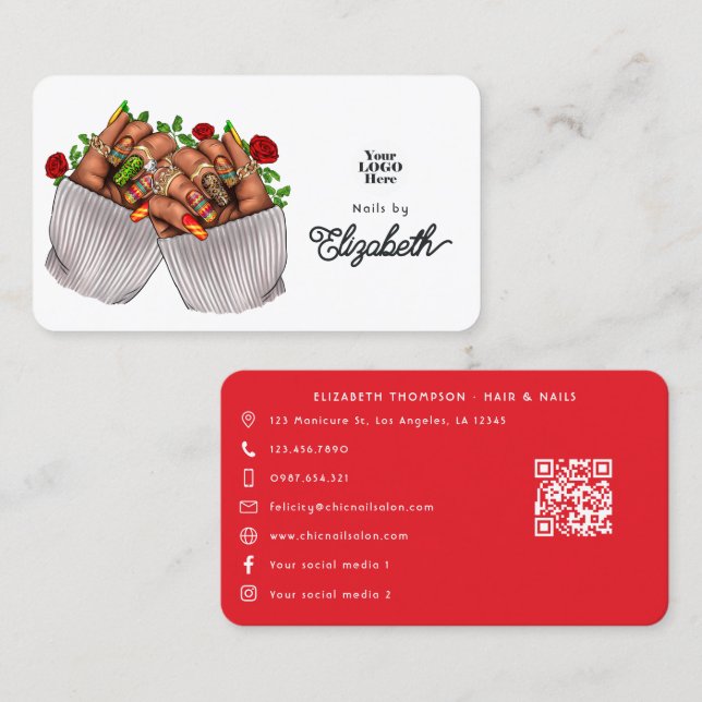 Carte De Visite Salon mexicain vibrant de griffes à ongles (Devant / Derrière)