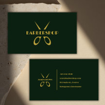 Salon minimaliste de ciseaux d'or Barbershop vert