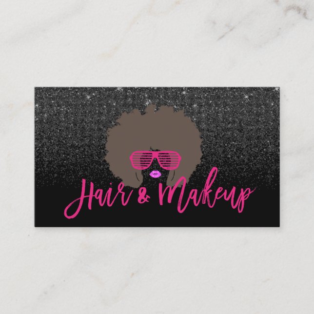 Carte De Visite Salon moderne Afro Hair Girl Hot rose Black Partie (Devant)