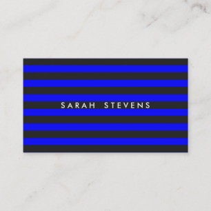 Carte De Visite Salon moderne en noir cool et bleu cobalt rayé