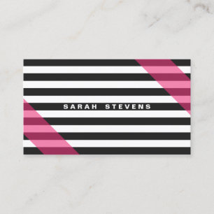 Carte De Visite Salon moderne et Spa rose noir et blanc rayé