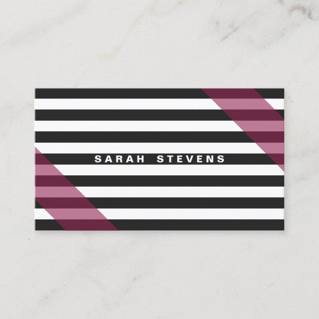 Carte De Visite Salon moderne et Spa rose noir et blanc rayé (Devant)