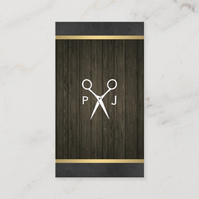Carte De Visite Salon moderne Shears Toile de bois Monogramme de f (Devant)