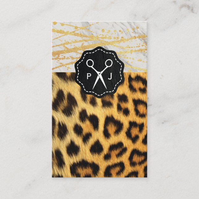 Carte De Visite Salon Monogram Marbre Trim Cheetah et cuir (Devant)