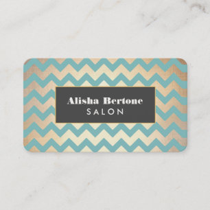 Carte De Visite Salon Motif Gold Chevron et Spa Turquoise