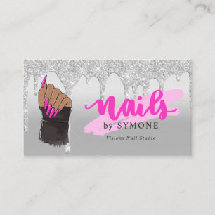Carte De Visite Salon Nail Tech Parties scintillant à goutte rose 
