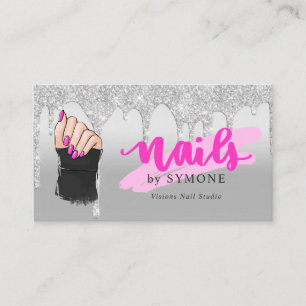 Carte De Visite Salon Nail Tech Parties scintillant à goutte rose 