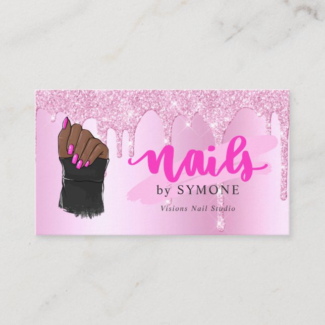 Carte De Visite Salon Nail Tech Parties scintillant de séchage de  (Devant)
