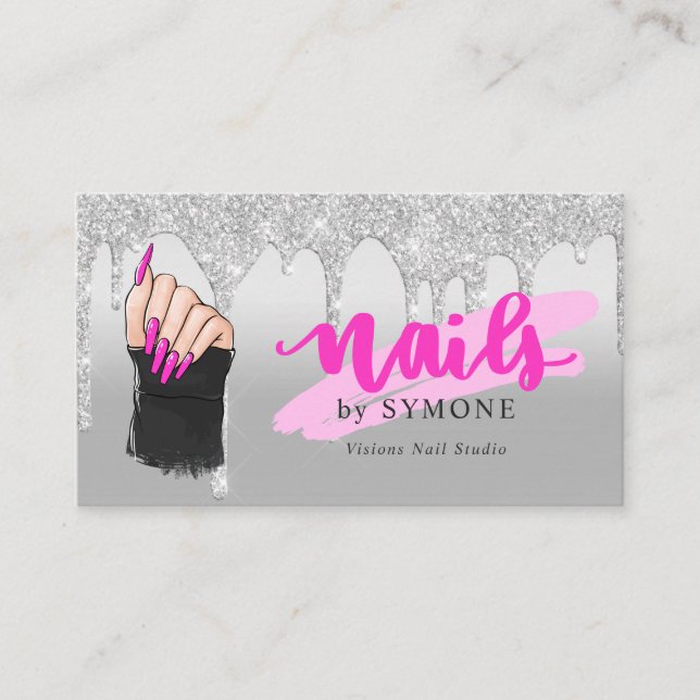 Carte De Visite Salon Nail Tech Pink & Silver Driver Bus Parties s (Devant)
