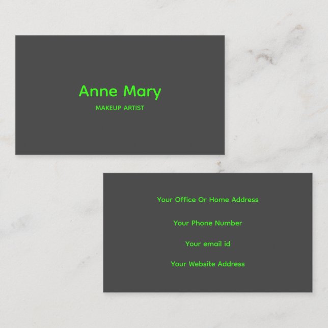 Carte De Visite Salon professionnel de maquillage Neon Green Grey (Devant / Derrière)