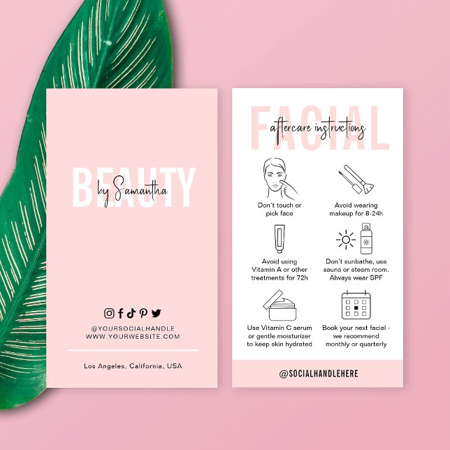 Carte De Visite Salon rose féminin Instructions pour les soins du  (Créateur téléchargé)