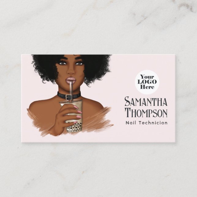 Carte De Visite Salon rose Gold & Blush Africain-Américain Manicur (Devant)