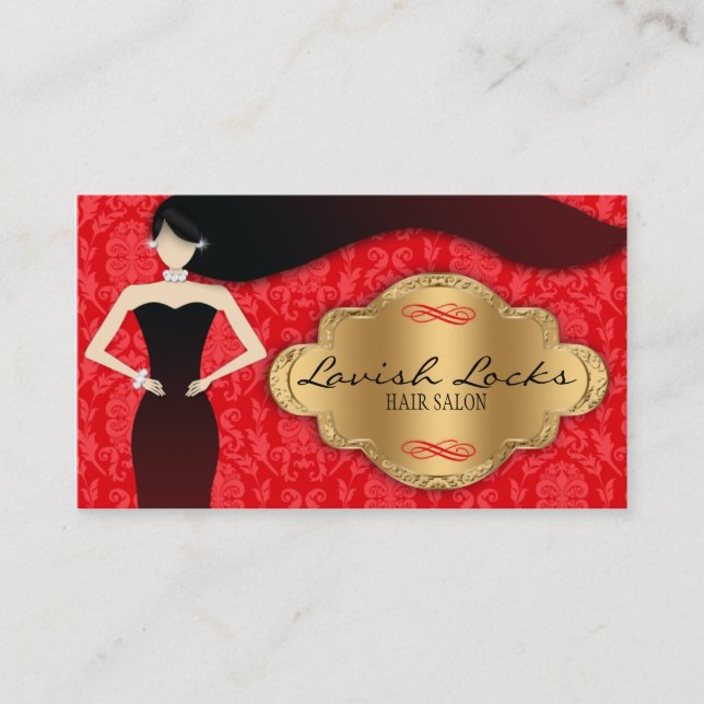 Carte De Visite Salon rouge de coiffeur de damassé d'or (Devant)