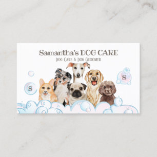 Carte De Visite Salon Spa de Chien Bleu Blanc Assis Bain Grossissa
