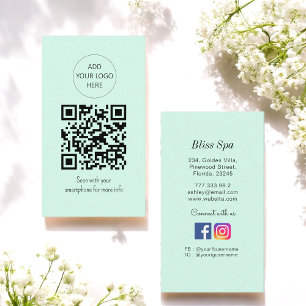 Carte De Visite Salon Spa simple et vert QR Code