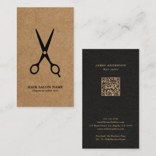 Carte De Visite Salon/Styliste/Ciseaux-Barres Code QR Kraft