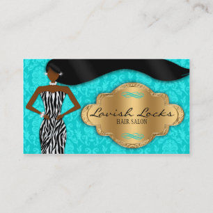 Carte De Visite Salon turquoise de coiffeur d'Afro-américain d'or