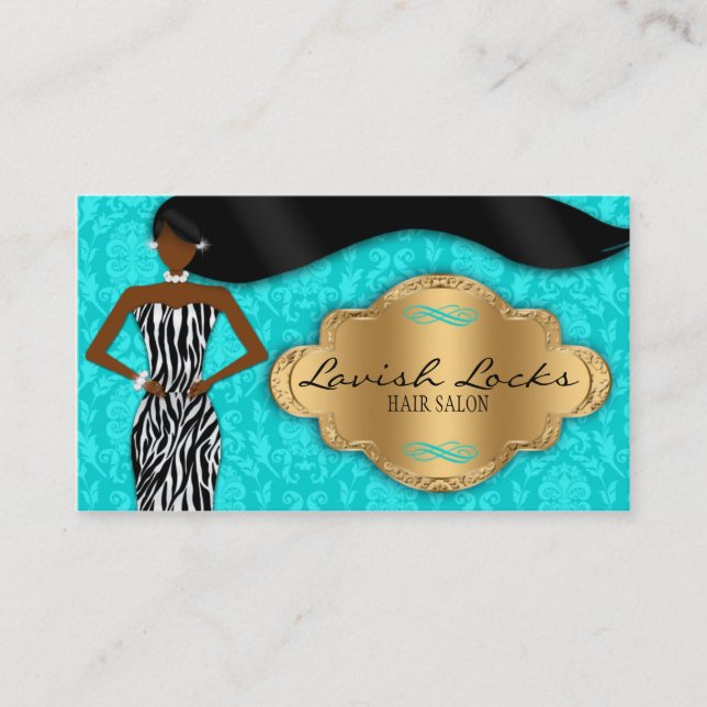 Carte De Visite Salon turquoise de coiffeur d'Afro-américain d'or (Devant)