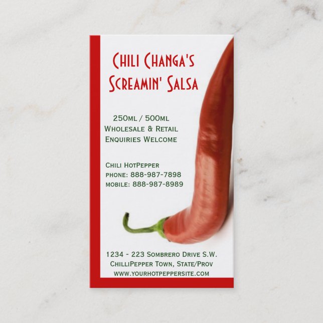 Carte De Visite Salsa chaud de poivron rouge de poivre de piment (Devant)