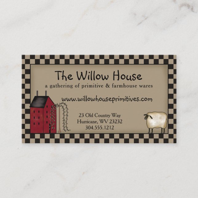 Carte De Visite Saltbox House primitif et Willow Tree modifiable (Devant)