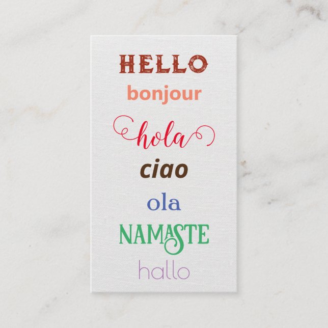 Carte De Visite Salutations linguistiques (Devant)