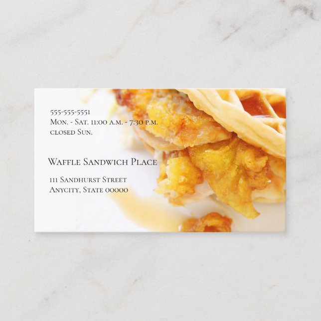 Carte De Visite Sandwich au gaufre de poulet frit (Devant)