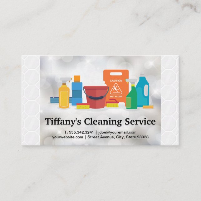 Carte De Visite Sanitizing Fournitures | Carreaux et étincelles (Devant)
