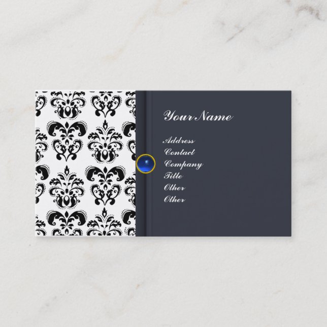 Carte De Visite Saphir bleu MONOGRAM DAMASK CLASSY (Devant)
