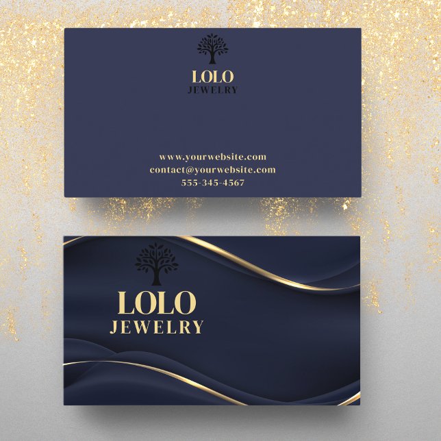 Carte De Visite Sapphire Bleu de luxe avec bijoux en or (Créateur téléchargé)