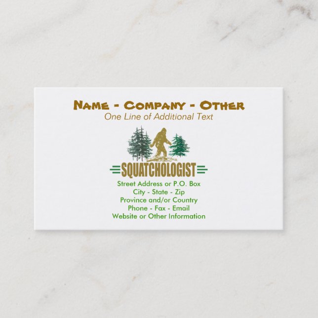 Carte De Visite Sasquatch humoristique, Bigfoot (Devant)