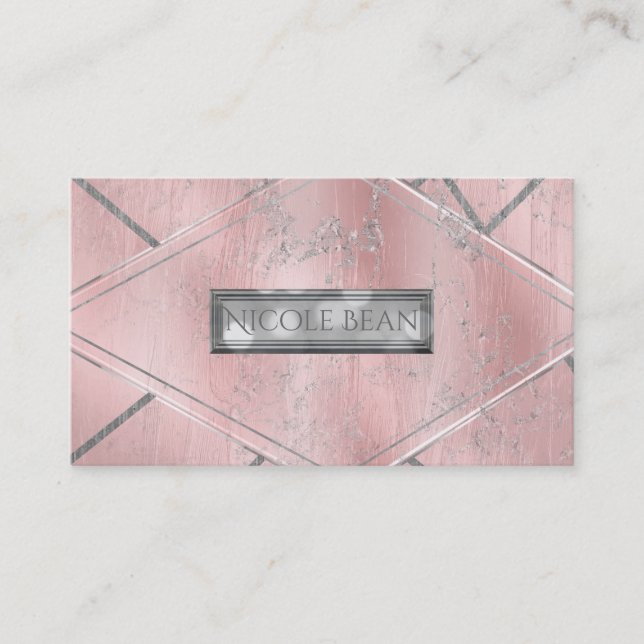 Carte De Visite Satin rose & Argent Étincelle Glam Chic Style Salo (Devant)