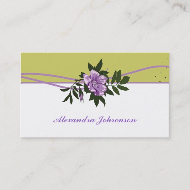 Carte De Visite Saule violet rose vert olive, blanc floral (Devant)