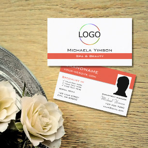 Carte De Visite Saumon blanc chic avec logo et professionnel photo