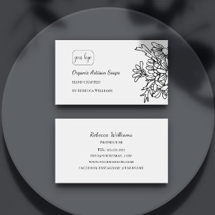 Carte De Visite Savon Fait Main Floral Noir et Blanc Simple