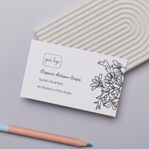 Carte De Visite Savon Fait Main Floral Noir et Blanc Simple